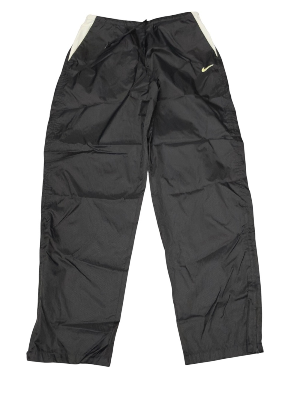 Nike Black Volt Nylon Zip Leg Drawstring Track Athletic Wind Pants